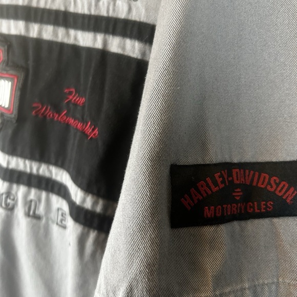 Harley Davidson Work Shirt Motorcycle Short Sleeve Gray Button Up Mens Size L - Picture 6 of 6